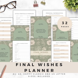 Letzte Wünsche Planer | End-of-Life Organizer und Nachlass Planung Journal | Funeral Planen & Just in Case Workbook | Digitaler Download