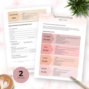 Sponsorship Level Flyer Template, Editable Fundraising Proposal, Printable Sponsorship Form, Customizable Design Tier Benefit Bundle