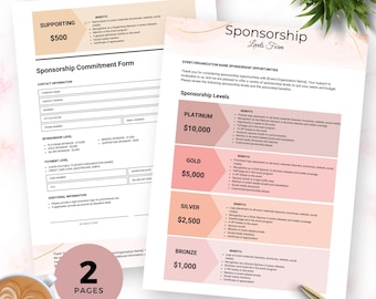 Patenschaftspaket-Vorlage Canva, bearbeitbarer Sponservorschlagskit, gemeinnütziges Fundraiser-Formular, PTA-Eventsponsorpaket Phase 2