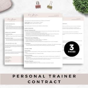 Personal Trainer Contract Template Editable Fitness Agreement Form for PT Terms and Conditions Printable Personal Training Liability Waiver