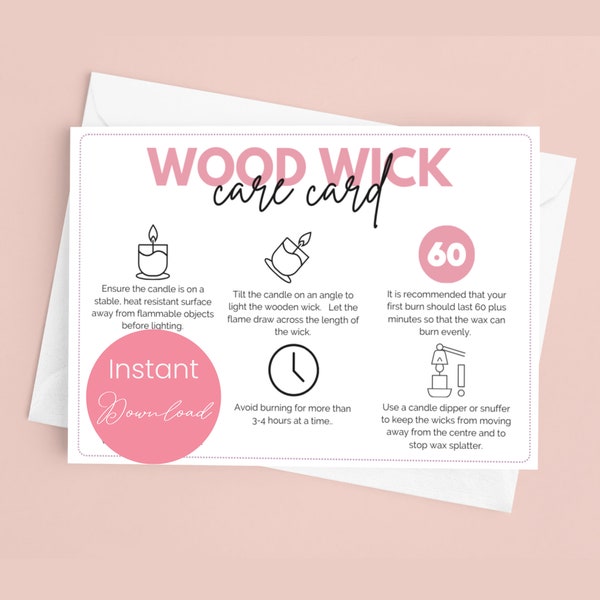 Wood Wick Candle Care Card Wooden Wick Care Instructions Candle Small Business Packaging Insert Candle Business Packing Instant Download