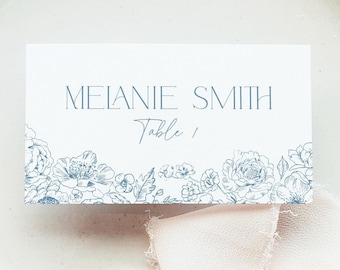 Something Blue Toile de Jouy Place Card Wildflower, Dusty French Chinoiserie Table Escord Seating Tag, Love In Bloom Name Printable, BS94