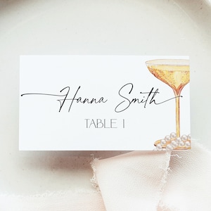 Tarjetas de lugar con perlas y prosecco para despedida de soltera, moderna tarjeta con nombre para mesa de tienda de campaña para despedida de soltera, brunch y champán para despedida de soltera, etiqueta Escord, BS61