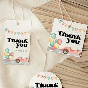 Race car birthday favor tag template, Printable racing thank you label boy, kids favour bag download, balloon party supplies sticker , bk06