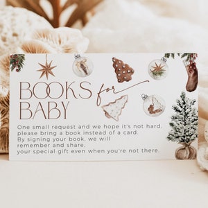 Livres Noël baby shower pour baby shower modèle, carte de demande imprimable cookie hiver pain d'épice, faire-part modifiable insertion garçon, CH53