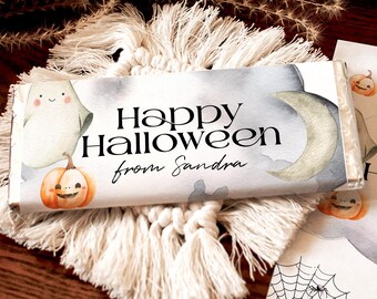 Halloween Chocolate Bar Wrapper Template, Little Boo Trick or Treat Candy Labels, Personalized Spooctacular Mini Choco Favors Kids, CH31
