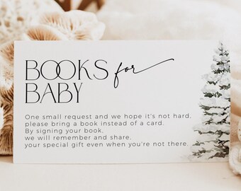 Winter Wonderland Books for Baby Request Template, Woodland Baby Shower Invite Insert, Neutral Cold Outside Forest, Christmas Tree, CH52