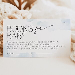 Nuage neuf livres pour bébé demande encart d'invitation, morceau de paradis modifiable saupoudrer IMPRIMABLE, carte de clôture pour baby shower bleu poussiéreux garçon BB37