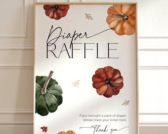 Cartello della lotteria dei pannolini "A Little Pumpkin", gioco "Innamorarsi del baby shower", decorazioni autunnali stampabili, cartello con granelli autunnali per il Ringraziamento, CH68