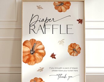 Cartello della lotteria dei pannolini "A Little Pumpkin", gioco "Innamorarsi del baby shower", decorazioni autunnali stampabili, cartello con granelli autunnali per il Ringraziamento, CH66