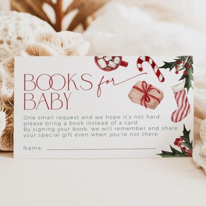 Modèle de demande de livre Père Noël pour baby shower, joyeux petit jeu de baby shower, bas de Noël Winter Wonderland neutres en matière de genre, CH47