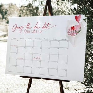 Valentinstag Errate das Fälligkeitsdatum Poster Kalenderspiel, kleiner Schatz-Babypartyschild, Blumenliebe Post Geburtstagsvorhersage Banner Mädchen CH83