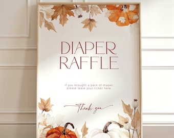 Cartello modificabile per la lotteria dei pannolini, gioco "Innamorarsi del baby shower", stampabile Little Pumpkin on the Way, cartello con granella di zucca bianca, CH63