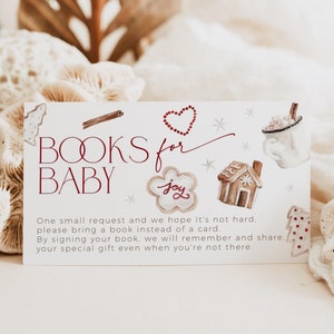 Modèle de biscuits de Noël et livres cacao pour baby shower, demande de livre en pain d'épice hiver imprimable, invitation modifiable insertion fille, CH74