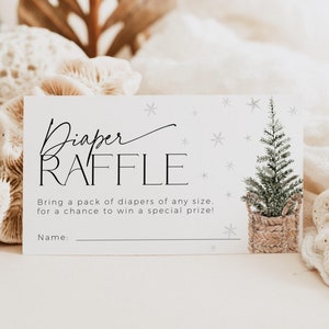 Modèle de billet de tombola flocon de neige couches pour baby shower, jeu Joyeux petit pays des merveilles d'hiver, carte de fête père Noël sapin de Noël, CH75