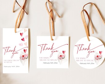 Valentine Thank You Tag Template, Coquette Red Pink Hearts Favor Bag Label, Girl February Baby Shower Gift Sticker, Love is in the Air, CH83