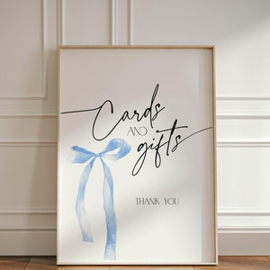 Placa de cartões e presentes, ela está dando o nó, sinalização de chá de panela, laço, coquete, algo azul antes de eu fazer despedida de solteira, mesa de casamento, BS89