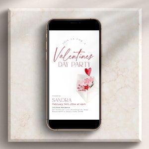 Plantilla de invitación en línea para el día de San Valentín con carta de corazón floral, invitación editable para el día de San Valentín en rojo, volante imprimible para la fiesta del amor de febrero, CH83