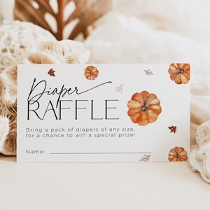 Insertion d'invitation pour un ticket de tombola de couches pour l'automne, Petite citrouille orange en route, Fêter un amour pour une baby shower, carte Feuilles d'automne, CH66