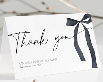 Black Bow Thank You Cards Bridal Shower DOWNLOAD, She's tying the knot Thanks Note Printable, Modern Die Gothic Ty Template Baby Party, BS99