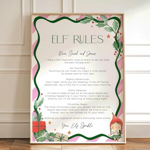 Elfregelsbord AFDRUKBAAR, officiële aankomstbrief magische elf roze, bewerkbare activiteitenkaart voor kinderen kerstmeisje, bezoekpakket downloaden, CH51