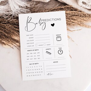 Jeux minimalistes de baby shower, carte de prédictions et de conseils pour bébé, activité de baby shower moderne et amusante, jeu personnalisable propre et neutre BB17