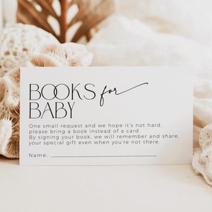 Livres minimalistes pour insert d'invitation de bébé, saupoudrage moderne modifiable, imprimable, baby shower, carte de joint non sexiste, demande de livre, BB35