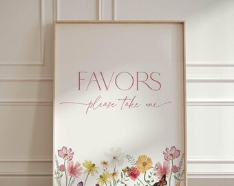 Wildflower Favors Sign Bridal Shower, Love in Bloom Wedding Signage, Lifetime of Butterflies Summer Bachelorette Thank You Table Poster BS98