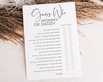 Minimalist Baby Shower Games Custom Guess Who Mommy or Daddy, Modern Fun Baby Shower Activity, Clean Gender Neutral Customizable Game BB17