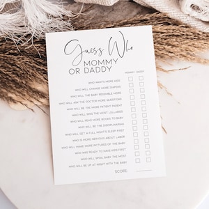 Minimalist Baby Shower Games Custom Guess Who Mommy or Daddy, Modern Fun Baby Shower Activity, Clean Gender Neutral Customizable Game BB17