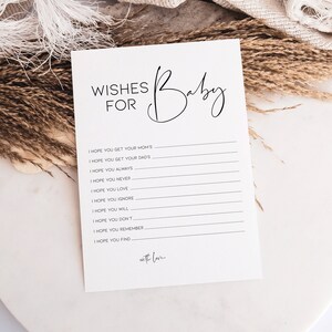 Juegos minimalistas para baby shower, deseos para bebé, tarjeta imprimible, actividad moderna y divertida para baby shower, juego personalizable limpio y neutral en cuanto al género BB17