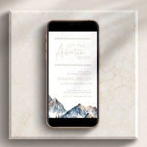 Rustic Mountain Themed Evite, Autumn Forest Baby Shower Electronic Invite, Let the Adventure Begin Text Invitation, Text Message Ecard, BB21