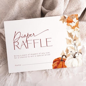 Inserto per invito alla lotteria dei pannolini, Little Pumpkin on the Way STAMPABILE, Innamorarsi del baby shower, biglietto di chiusura per foglie autunnali, CH63
