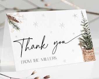 Snowflake Christmas Tree Thank You Card DOWNLOAD, Holiday Party Thanks Note Printable, Modern Editable Event Template, Xmas Dinner, CH75