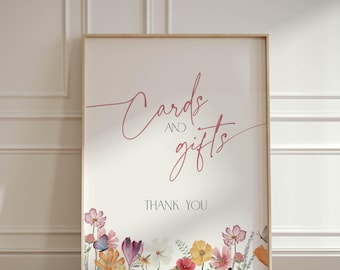 Wildflower Cards and Gifts Sign Bridal Shower High Tea, Love is Bloom Wedding Signage, Butterfly Summer Bride-to-be Party Table Poster, BS98