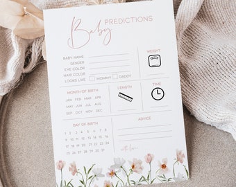 Prédictions et conseils pour bébés Jeux de baby shower Jeu amusant de baby shower de bébé en fleurs Imprimable personnalisé Jeu de baby shower d'avril rose poudré BB13