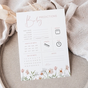 Previsões e conselhos para bebês Jogos de chá de bebê Bebê em flor Jogo engraçado de chá de bebê para impressão personalizado Blush rosa jogo de chuveiros de abril BB13