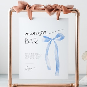 Cartello del menu del Mimosa Bar, cartello per il suo addio al nubilato, cartello per drink con fiocco, cocktail per addio al nubilato, poster per matrimonio Something Blue, BS89