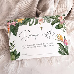 Babyparty-Windel-Verlosungs-Los-Mädchen-tropische Dschungel-Blumen, Baby in der Blüte-Windel-Verlosung Digital, Babyparty-tropische Safari BB11