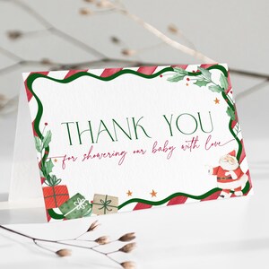 Carte de remerciement père Noël, joyeux petit Noël rouge, saupoudrer modifiable Winter Wonderland, sexe neutre, CH49