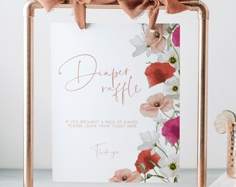 Baby in Bloom Poppies Baby Shower Game Diaper Raffle Sign INSTANT DOWNLOAD April Showers Bring May Flowers Printable Girl Summer Garden BB16