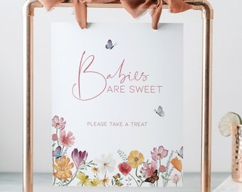 Baby in Bloom Babys sind süß Bitte nehmen Sie ein behandelt Essen Zeichen Digitaler Download, Wildblumen-Baby-Dusche, Schmetterling Sommerduschen, BB12