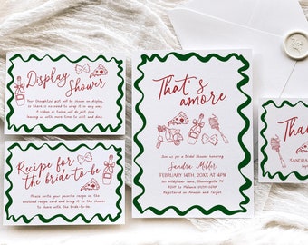Thats Amore Bridal Shower Invite, Italian Pizza Wavy Border Engagement Invitation, Mediterranean Italy Themed Positano Template, BS103