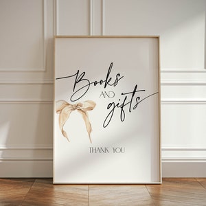 Cartello neutro con libri e regali per baby shower, "She's Tying the Bridal", cartello con fiocco beige, striscione per festa della mamma, poster per tavolo da matrimonio, BB60
