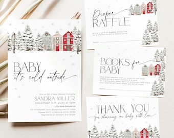 It takes a Village Baby Shower Invitation BUNDLE, Christmas Merry Little Sprinkle Party Invite, Winter Wonderland Diaper Raffle Ticket, CH48