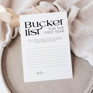 Liste des jeux de baby shower imprimables pour la première année de bébé Carte d'activités de fête minimaliste et moderne MODÈLE MODIFIABLE, neutre entre les sexes, BB27