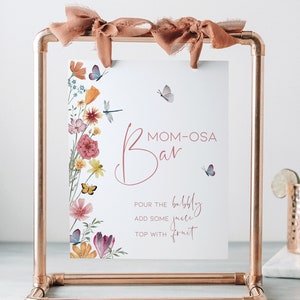 Baby in Bloom Mom-osa Bar Sign Girls Digital Download, Wildflower Baby Shower Drinks Sign, Floral Summer Butterfly Showers Table Signs, BB12