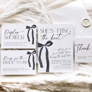 Shes Tying the Knot Bridal Shower Black Bow Invitation BUNDLE Template, Coquette Gothic Ribbon Bachelorette Invite, Sposa o muori, BS99