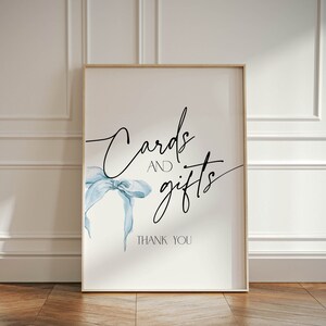 Cartello per biglietti e regali, cartello per addio al nubilato blu polvere, fiocco per addio al nubilato moderno, poster per tavolo da matrimonio BS59