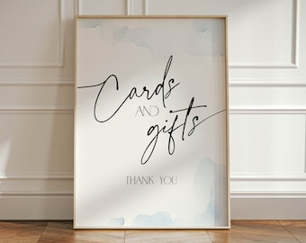 Cards and Gifts Sign Cloud Nine Bridal Shower, Dusty Something Blue Watercolor Bachelorette Signage, Baby Party Poster, Modern Decor, BS37